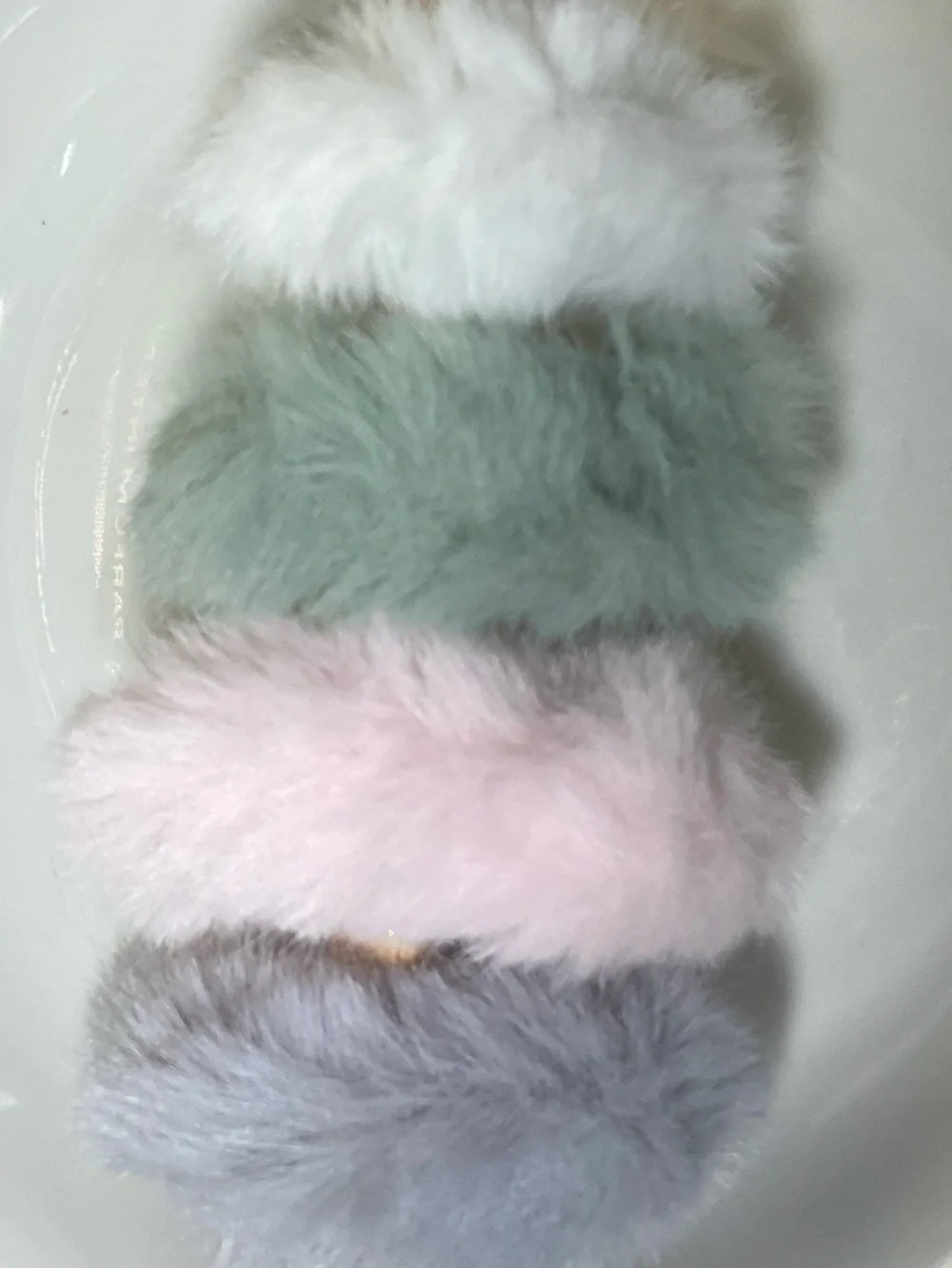 Set of Four Fuzzy Hair Scrunchie Pom Hair Ties - Gray, Pink, Sage, White